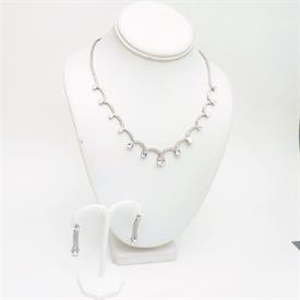 -,CLEAR CZ GINKGO LEAF NECKLACE & EARRING SET. 20" NECKLACE WITH 3" EXTENDER & 2.6" DROP. 1.8" LONG, 1.1" WIDE EARRINGS                     