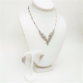 -,CLEAR CZ SUNBURST NECKLACE & EARRING SET. 17.2" NECKLACE WITH 2" DROP. 2" LONG, .65" WIDE EARRINGS                                        
