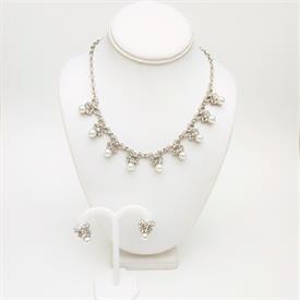-,CLEAR CZ PEAR CUT CHOKER & EARRING SET. 15.3" LONG, .5" WIDE NECKLACE. 1.4" LONG, .4" WIDE EARRINGS                                       