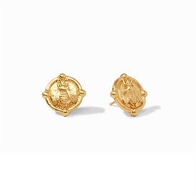 -,CAMEO STUD EARRINGS. 24K GOLD PLATED BEE CAMEOS. .5" WIDE                                                                                 