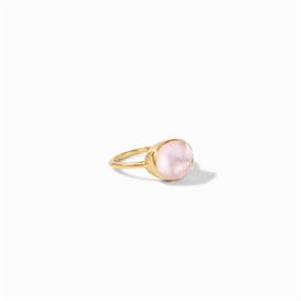-,IRIDESCENT ROSE 'HONEY' RING. 24K GOLD PLATED STACKABLE RING WITH ROSE CUT GLASS GEM. SIZE 6                                              