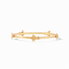 -,BEE BANGLE BRACELET. 24K GOLD PLATED LIGHTLY HAMMERED BANGLE WITH WHIMSICAL BEE STATIONS WITH CZ EYES. SIZE SMALL, 7.5" CIRCUMFERENCE     