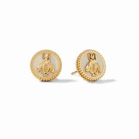 -,CAMEO STUDS IN IVORY. 24K GOLD PLATED BEES CARVED IN HIGH RELIEF ATOP A SEA OF IVORY ENAMEL. .5" WIDE                                     