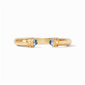 -,IRIDESCENT AZURE BLUE DEMI HINGE CUFF. ROSE CUT GLASS ENDCAPS & PEARLS ON A 24K GOLD PLATED DIAMOND FINISHED CUFF. HINGED TO FIT ALL.     