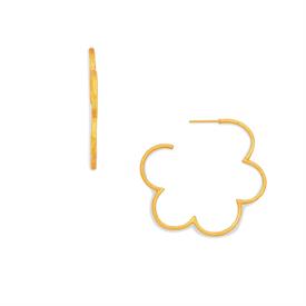 -,MEDIUM GARDENIA TEXTURED HOOP EARRINGS. 24K GOLD PLATED FLORAL SILOUETTE WITH ETCHED FINISH. 1.75"                                        