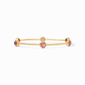 -,MILANO LUXE IRIDESCENT BORDEAUX BANGLE. LIGHTLY HAMMERED 24K GOLD PLATED BANGLE SET WITH 6 GEMSTONES. SIZE MEDIUM, 2.5" DIAMETER          