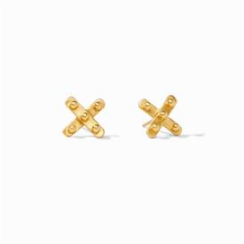 -SOHO 'X' STUD EARRINGS. 24K GOLD PLATED 'X' STUDS WITH BEAD ACCENTS. .5" WIDE.                                                             