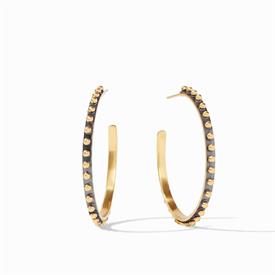 -,LARGE MIXED METAL SOHO HOOP EARRINGS. STUDDED 24K GOLD PLATED BEADS ON A MIXED METAL HOOP. LARGE, 1.5" WIDE                               