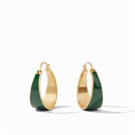 _,SMALL JADE GREEN LUNA HOOP EARRINGS. 24K GOLD PLATED HOOPS WITH ENAMEL ACCENTS. 1" LONG                                                   