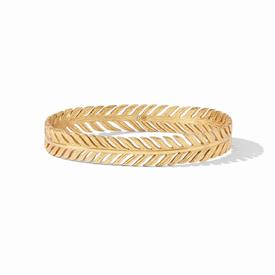 -,FERN BANGLE. 24K GOLD PLATED FINELY CARVED FERN-INSPIRED BANGLE. SIZE MEDIUM. 8" CIRCUMFERENCE, 2.5" DIAMETER                             