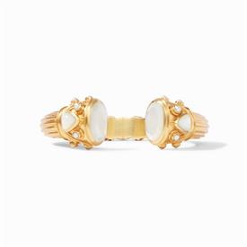 -,MOTHER OF PEARL HINGE CUFF. MOTHER OF PEARL FACETED ENDCAPS ACCENTED WITH FRESHWATER PEARLS. 24K GOLD PLATED. HINGED TO FIT ALL WRISTS.   