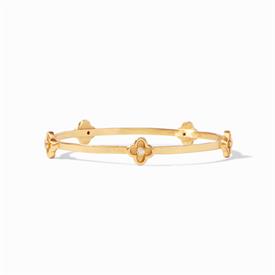 -,CUBIC ZIRCONIA BANGLE. SLENDER LIGHTLY HAMMERED 24K GOLD PLATED BANGLE WITH FLOWER STATIONS & CZ ACCENTS. MEDIUM, 8" CIRCUMFERENCE        