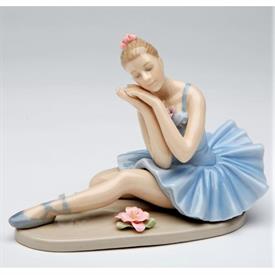 -,BALLERINA DREAMING IN BLUE FIGURINE. 4.6" LONG, 2.5" WIDE, 3.25" TALL                                                                     