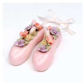 _BALLET SLIPPERS WITH FLOWERS ORNAMENT. EACH SHOE MEASURES 2.4" LONG, .75" WIDE, .4" DEEP.                                                  