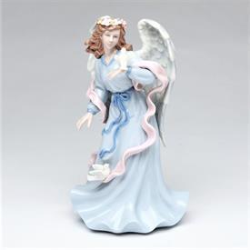 -,ANGEL HOLDING DOVE MUSIC BOX. PLAYS 'AMAZING GRACE'. 4.75" LONG, 4.25" WIDE, 8" TALL                                                      
