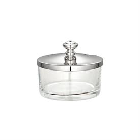 -LIDDED CONDIMENT DISH. SILVER PLATED & GLASS. 9 CM WIDE.                                                                                   