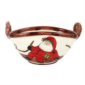 -LARGE HANDLED OVAL BOWL WITH SLEIGH. 16" LONG, 12.25" WIDE, 8.75" TALL                                                                     