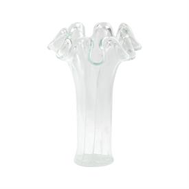 -CLEAR VASE WITH WHITE LINES SHORT VASE. 12" TALL                                                                                           