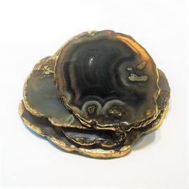 _,SET OF 4 YELLOW AGATE COASTERS WITH GOLD FOIL EDGES. EACH COASTER VARIES IN SIZE, SHAPE, AND COLOR                                        