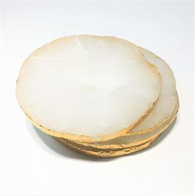 _,SET OF 4 WHITE QUARTZ COASTERS WITH GOLD FOIL EDGES. EACH COASTER VARIES IN SIZE, SHAPE, AND TONE                                         