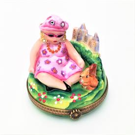 ,RETIRED LADY IN CITY PARK WITH SQUIRREL TRINKET BOX WITH ORIGINAL BOX. HAND PAINTED, SIGNED, NUMBERED 23. 2.4" TALL, 2.25" WIDE            