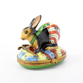 ,RABBIT WITH GARDENING HOE TRINKET BOX. HAND PAINTED, SIGNED. 2.55" TALL, 2" LONG, 2.75" WIDE                                               