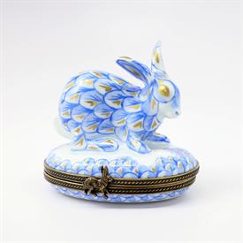 ,BLUE & WHITE RABBIT TRINKET BOX. HAND PAINTED, SIGNED. 2.6" TALL, 2" LONG, 2.75" WIDE                                                      