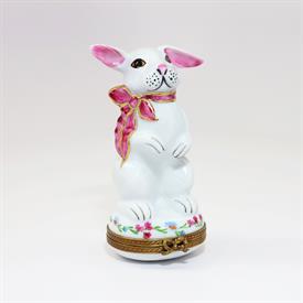 ,WHITE RABBIT WITH PINK BOW TRINKET BOX BY CHAMART. HAND PAINTED. 3.4" TALL, 1.8" WIDE, 1.5" LONG                                           