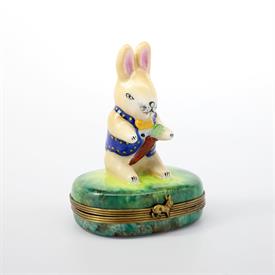 ,EASTER BUNNY WITH CARROT TRINKET BOX BY CHAMART. HAND PAINTED, SIGNED. 3.5" TALL, 2.1" LONG, 2.55" WIDE                                    