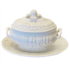 -ROSE TUREEN. 8.75" WIDE, 7.5" TALL                                                                                                         