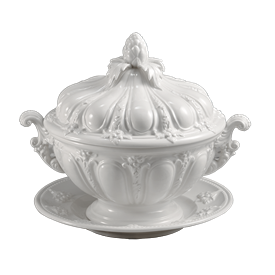 -ARTICHOKE TUREEN AND STAND. 9" LONG, 8" WIDE                                                                                               
