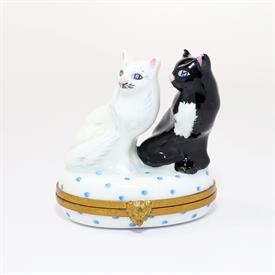,RETIRED BLACK & WHITE CAT PAIR TRINKET BOX. HAND PAINTED, SIGNED. 2.4" TALL, 1.65" LONG, 2.4" WIDE                                         