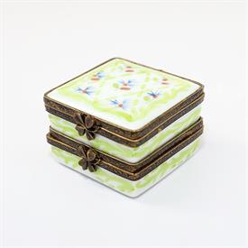 ,RETIRED DOUBLE HINGED TRINKET BOX BY EXIMIOUS WITH THISTLES & CLOVERS. HAND PAINTED. 1.1" TALL, 1.7" WIDE                                  