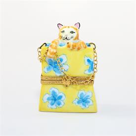 ,CAT IN SHOPPING BAG TRINKET BOX BY ARTORIA. HAND PAINTED, SIGNED, NUMBERED 26. 2.55" TALL, 1" LONG, 1.7" WIDE                              