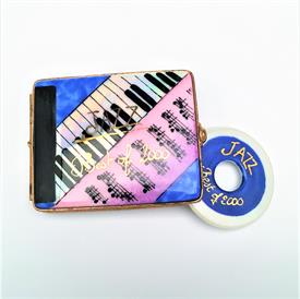 ,RETIRED 'BEST OF JAZZ 2000' CD CASE WITH 'SURPRISE' CD LIMOGES TRINKET BOX BY ARTORIA. HAND PAINTED, SIGNED, NUMBERED 16/1000. 2.1"X1.6"X.5
