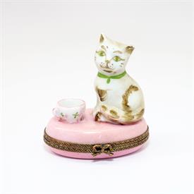 ,BROWN CAT WITH PINK CUP TRINKET BOX BY CHAMART. HAND PAINTED. 2.5" TALL, 1.7" LONG, 2.3" WIDE                                              