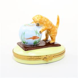 ,KITTEN PLAYING IN FISH BOWL TRINKET BOX BY ARTORIA. HAND PAINTED, SIGNED, NUMBERED 233. 2.4" TALL, 2.1" LONG, 2.95" WIDE                   