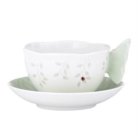 -GREEN CUP & SAUCER. 8 OZ. CAPACITY. MICROWAVE & DISHWASHER SAFE. BREAKAGE REPLACEMENT AVAILABLE. MSRP $40.00                               