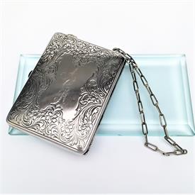 ,EARLY 20TH CENTURY WHS CO. GERMAN SILVER CARRY-ALL COMPACT PURSE. INCLUDES ALL THE ORIGINAL ACCESSORIES. 3.5"L, 2.6"W, .5"D, 11" CHAIN     