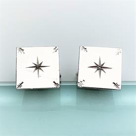 ,VINTAGE LAMODE STERLING SILVER CUFFLINKS WITH TINY DIAMOND CHIP CENTERS. .6" WIDE. COMBINED WEIGHT OF .29 OZT                              