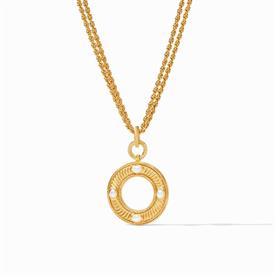 -,PEARL PENDANT. GLOSSY 24K GOLD PLATED TORSADE SET WITH OVAL PEARLS ON ELEGANT DOUBLE ROPE CHAIN. 36" LONG                                 