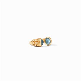 -AZURE BLUE RING WITH CZ ACCENTS SET IN A 24K GOLD BAND. SIZE 6/7                                                                           