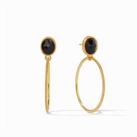 -ONYX STATEMENT EARRINGS. SPARKLING OVAL GEMSTONE OVER A LIGHTWEIGHT 24K GOLD PLATED HOOP. 2"                                               