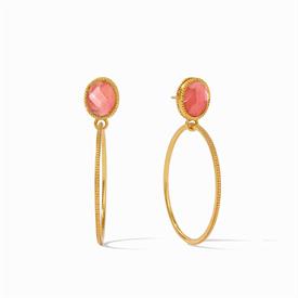 -,STATEMENT EARRING IN IRIDESCENT ROUGE. LIGHTWEIGHT 24K GOLD PLATED HOOP SUSPENDED FROM A GLASS GEM. 2" LONG                               