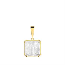 -,SMALL ARETHUSE PENDANT IN VERMEIL & CLEAR, FROSTED CRYSTAL. AFTER THE DESIGN BY RENE LALIQUE, CA. 1935. 1.2" LONG. COMES WITH SILK CORD   