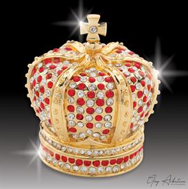 _,$ Ruby Red Crown "Edward" Bejeweled & Enameled Box made of metal by Artist Greg Arbutine,167grams,400 Austrian A Grade Crystals,2.4"Hx2"W 