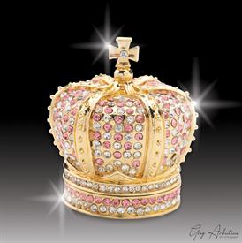 _,$ Pink Crown "Mary" Bejeweled & Enameled box made of metal by Artist Greg Arbutine, 167grams,400 Austrian Grade A Crystals, 2.4H"x2"W     