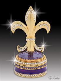 _,$ Purple Fleur de lis "Orleans" Bejeweled & Enameled Box made of Metal by Artist Greg Arbutine, 148grams,229 Austrian Crystals, 3.8       