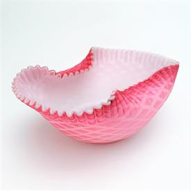 ,WEBB PINK CASED, DIAMOND QUILTED, SATIN GLASS BOWL WITH FOLDED IN SIDES. PLEASE VIEW PHOTOS! 4"T X 11"W X 8"D                              