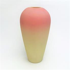 ,WHEELING PEACHBLOW VASE. SHOULDER TYPE VASE WITH GROUND TOP. POLISHED PONTIL WITH ACID FINISH. 9.75" TALL                                  